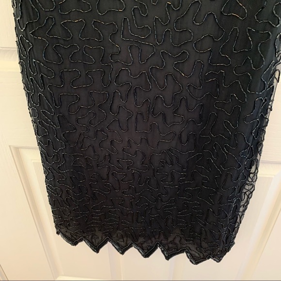 Vintage 80s Lawrence Kazar Sequin Abstract Bead Silk Scallop Flapper Min… - Picture 5 of 16